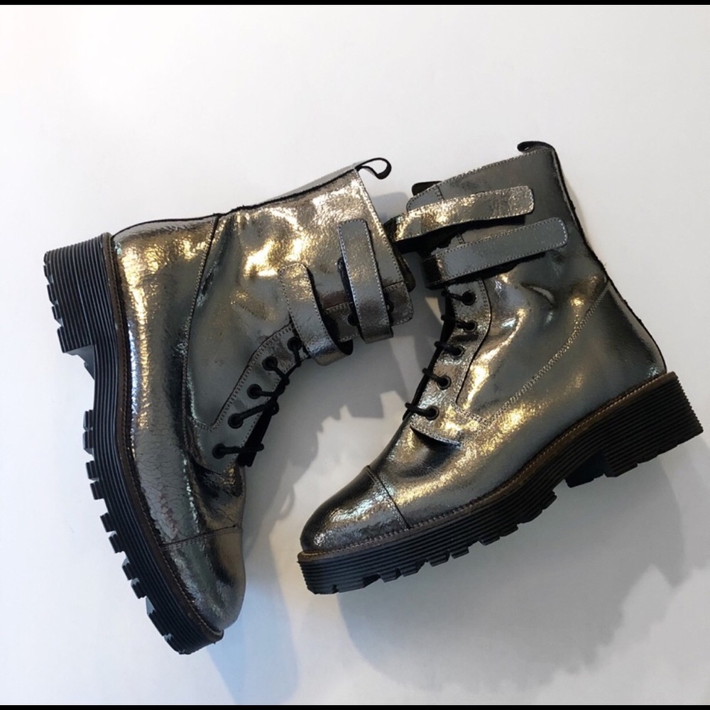 Shelly’s London Silver Tyra Combat boot
